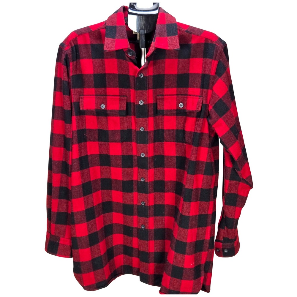 Men's L.L. Bean Medium Tall Chamois Red Black Buffalo Plaid Button Down Flannel